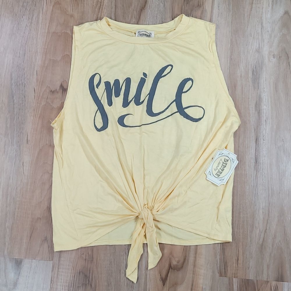 🔹️NWT Dirtee Laundry Yellow "Smile" Knotted Sleeveless Top Medium
